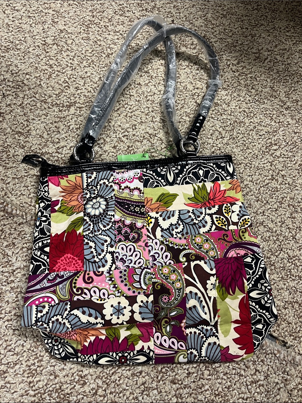 Vera Bradley Medley Tote Patchwork Floral Tote in Black, Pink, Green, Red